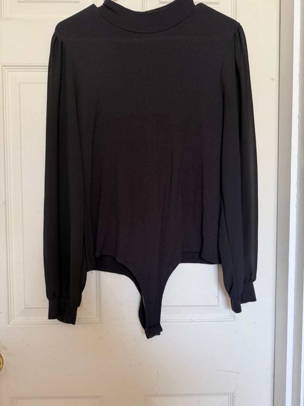 Black Sheer Puff Sleeve Mock Neck Bodysuit